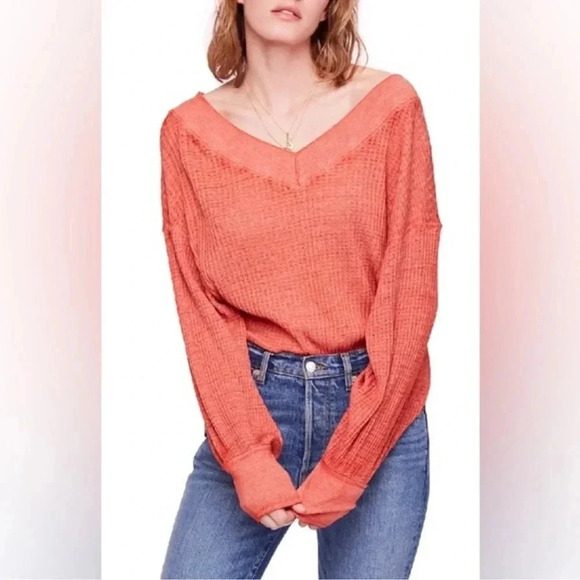 Free People Tops - Free People We The Free Southside Waffle Thermal Top Size Large Red Orange